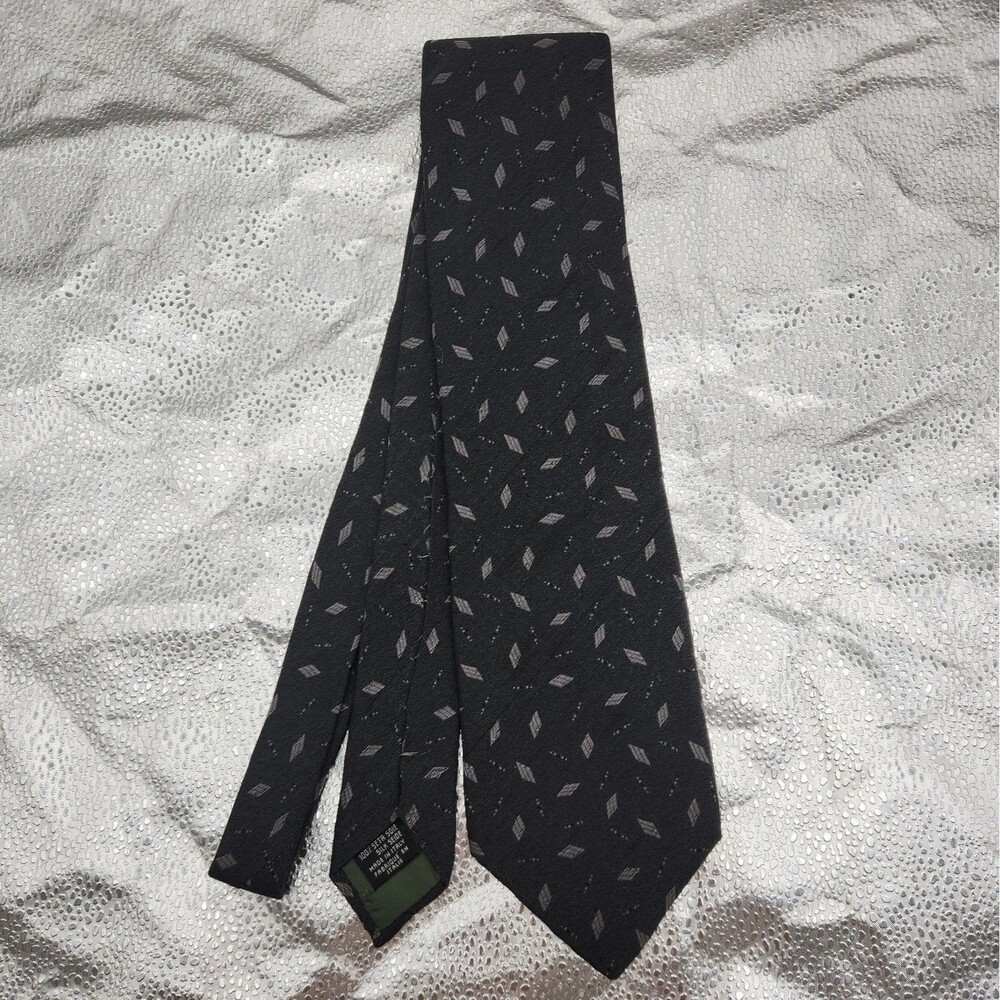 Tie GIORGIO ARMANI Cravatte Gray Geometric Diamonds Italy 100% Silk Necktie VTG